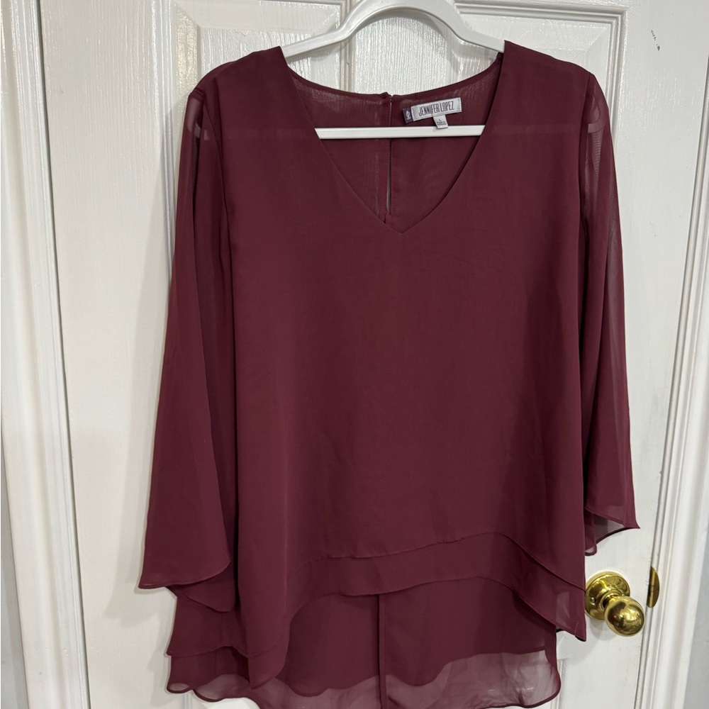 Jennifer Lopez Women's Plum Layered V-Neck Chiffon Blouse